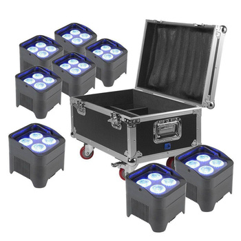 Zestaw: 8x Oświetlacz Bateryjny LED RGBWA-UV+ case z systemem ładowania