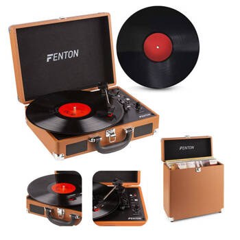 RP115F Gramofon w walizce z BT i głośnikami brązowy Fenton+ Case na płyty
